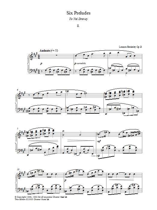 Product gallery: Page 1 of 1 Prelude No. 2 (from Six Preludes), Lennox Berkeley