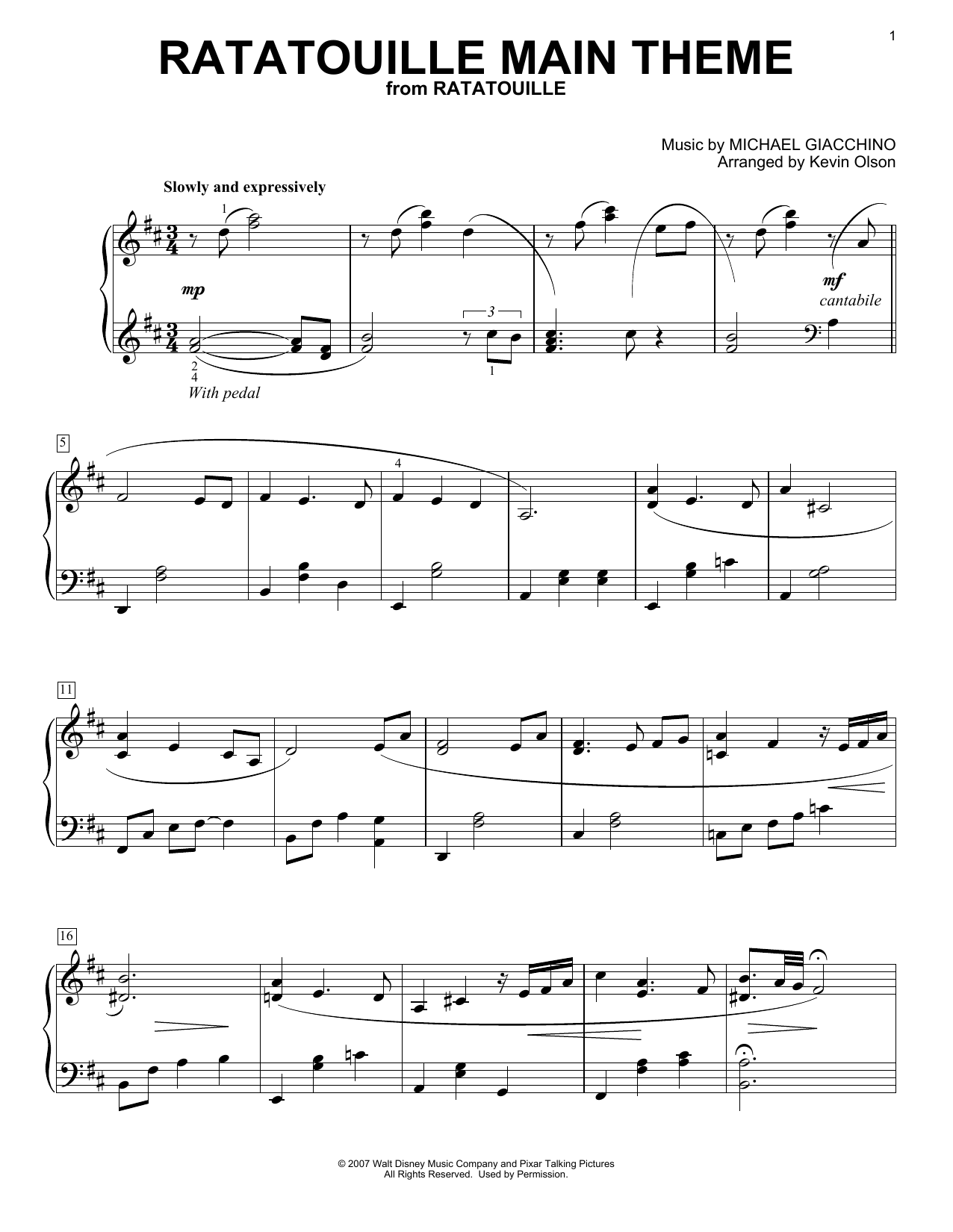 Product gallery: Page 1 of 1 Ratatouille (Main Theme) (arr. Kevin Olson), Michael Giacchino