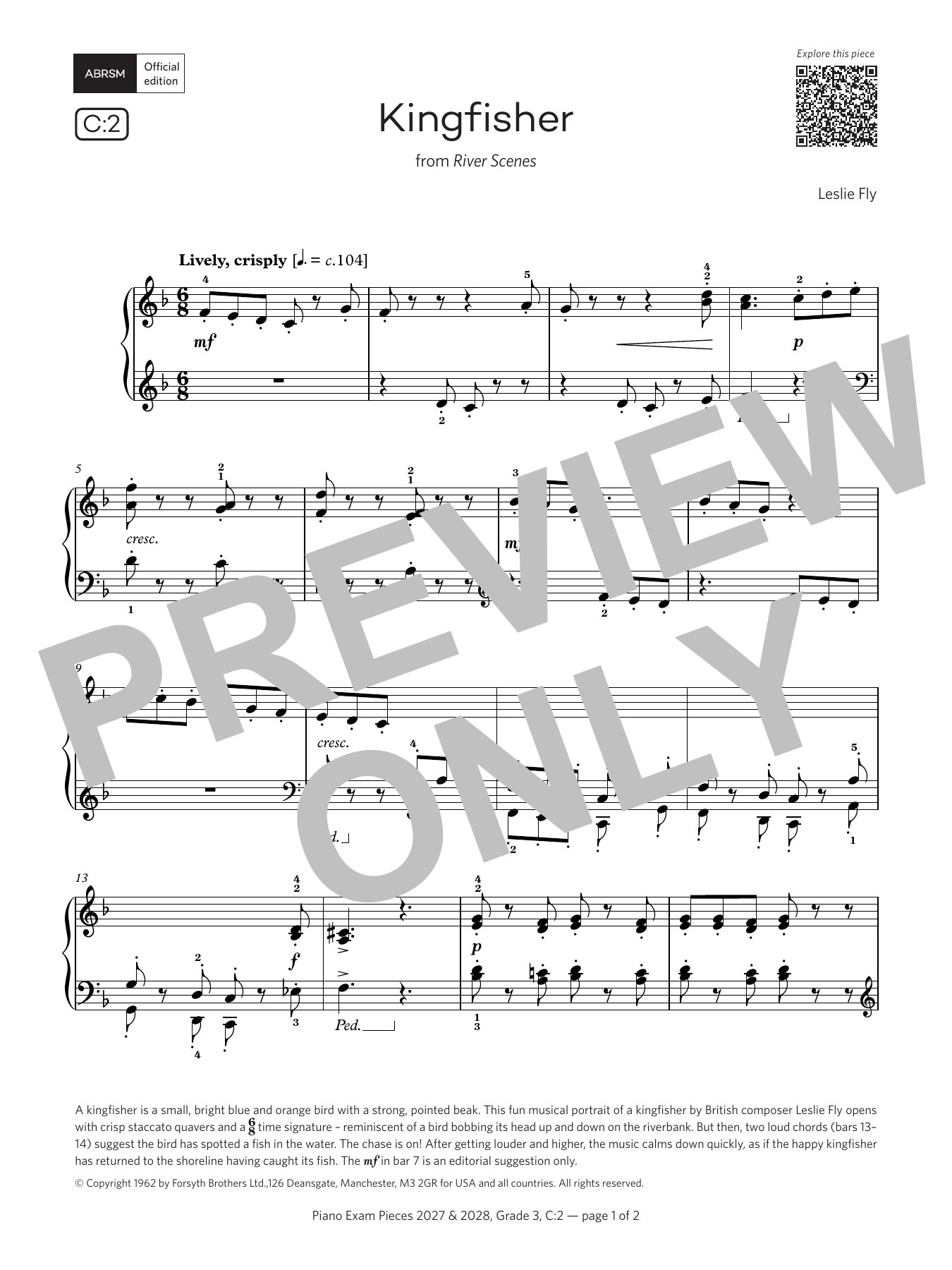 Product gallery: Page 1 of 1 Kingfisher (Grade 3, list C2, from the ABRSM Piano Syllabus 2027 & 2028), Leslie Fly
