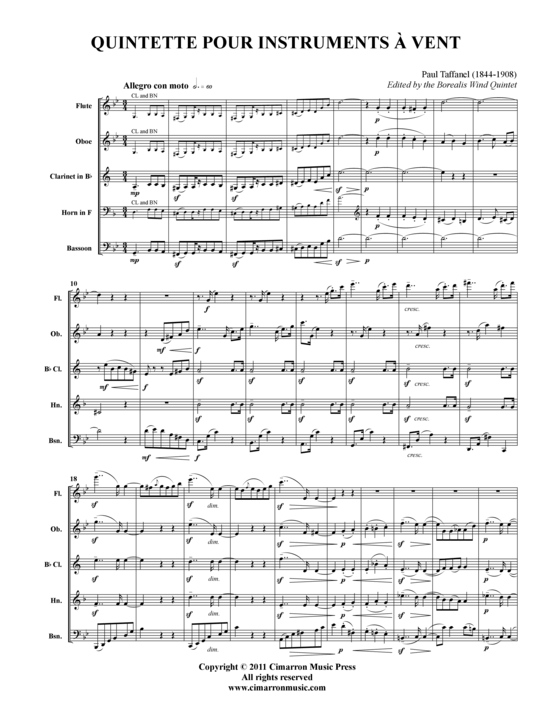 Produktbild zu: Quintette Pour Instruments a Vent Paul Taffanel (aus: Borealis Wind Quintet Series)