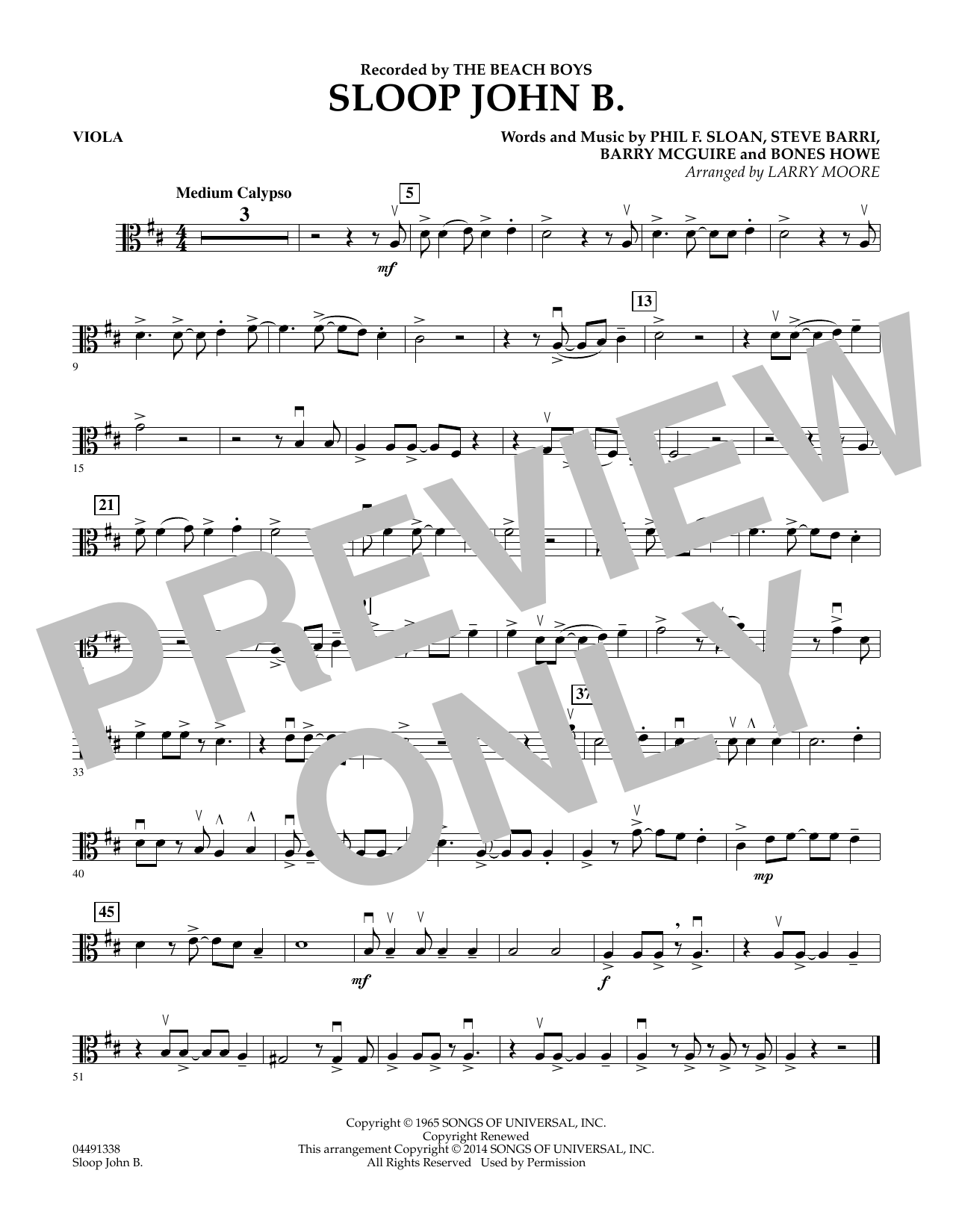 Produktgalerie: Seite 1 von 1 Sloop John B - Viola, Harry Belafonte, Steve Barri, Phil F. Sloan, Bones Howe