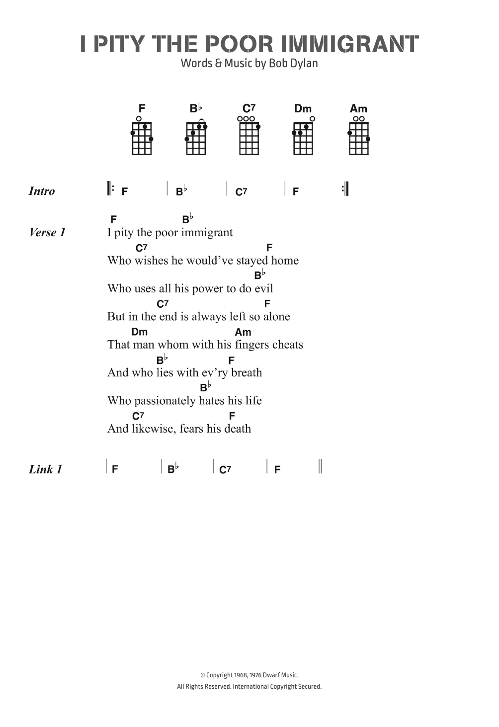Produktgalerie: Seite 1 von 1 I Pity The Poor Immigrant, Bob Dylan, Gesang, Gitarre, Klavier