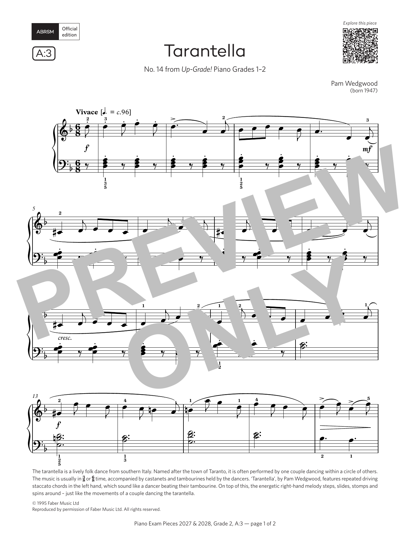 Product gallery: Page 1 of 1 Tarantella (Grade 2, list A3, from the ABRSM Piano Syllabus 2027 & 2028), Pam Wedgwood