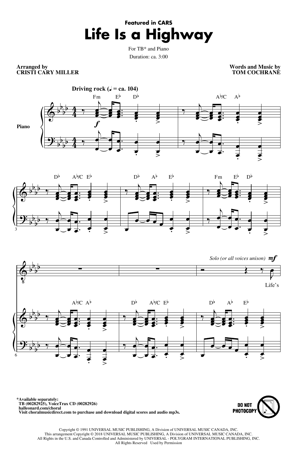 Product picture to: Life Is A Highway (arr. Cristy Cari Miller)