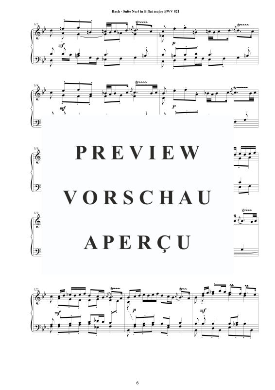 Produktgalerie: Seite 7 von 9 Piano Suite No.4 in B-Dur BWV 821 - Complete Piano Version, , Klavier Solo