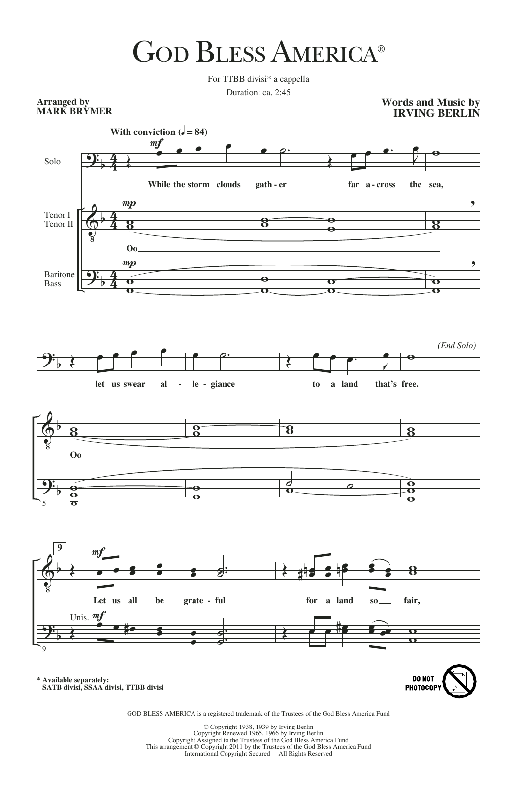 Produktbild zu: God Bless America (arr. Mark Brymer)