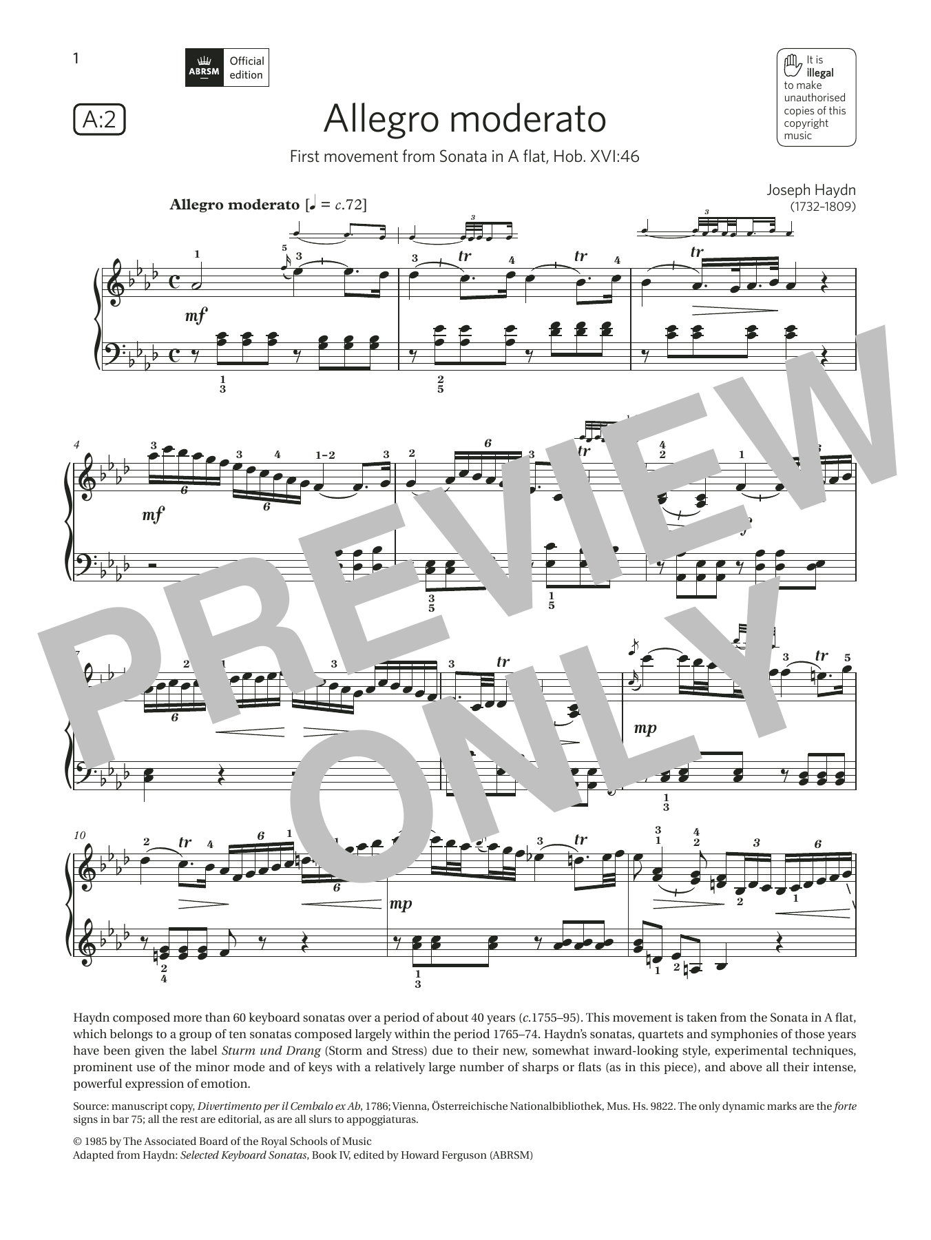 Product picture to: Allegro moderato (Grade 8, list A2, from the ABRSM Piano Syllabus 2021 & 2022)
