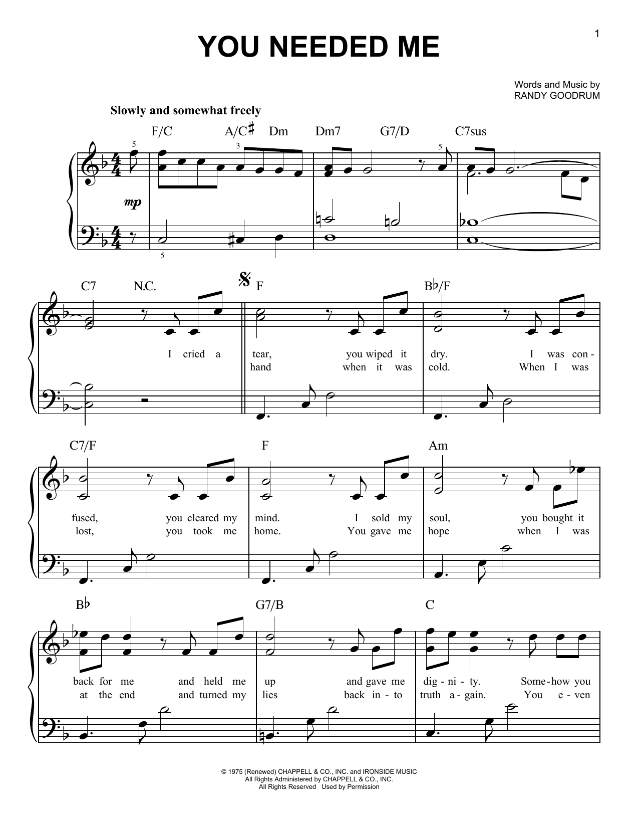 Produktgalerie: Seite 1 von 1 You Needed Me, Anne Murray, Klavier