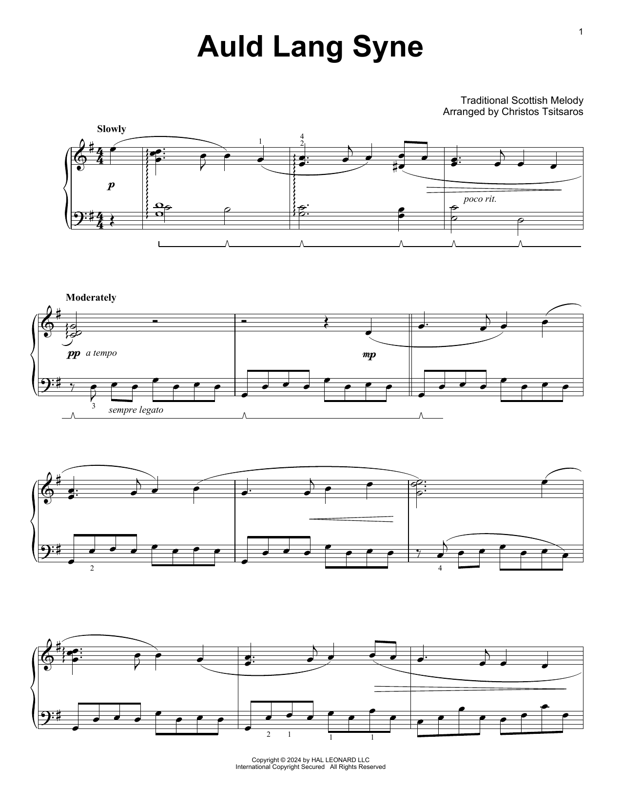 Produktgalerie: Seite 1 von 1 Auld Lang Syne (arr. Christos Tsitsaros), Traditional Scottish Melody, Klavier