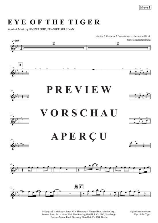 Produktgalerie: Seite 8 von 21 Eye of the tiger , Survivor, (Flöten Trio + Klavier)