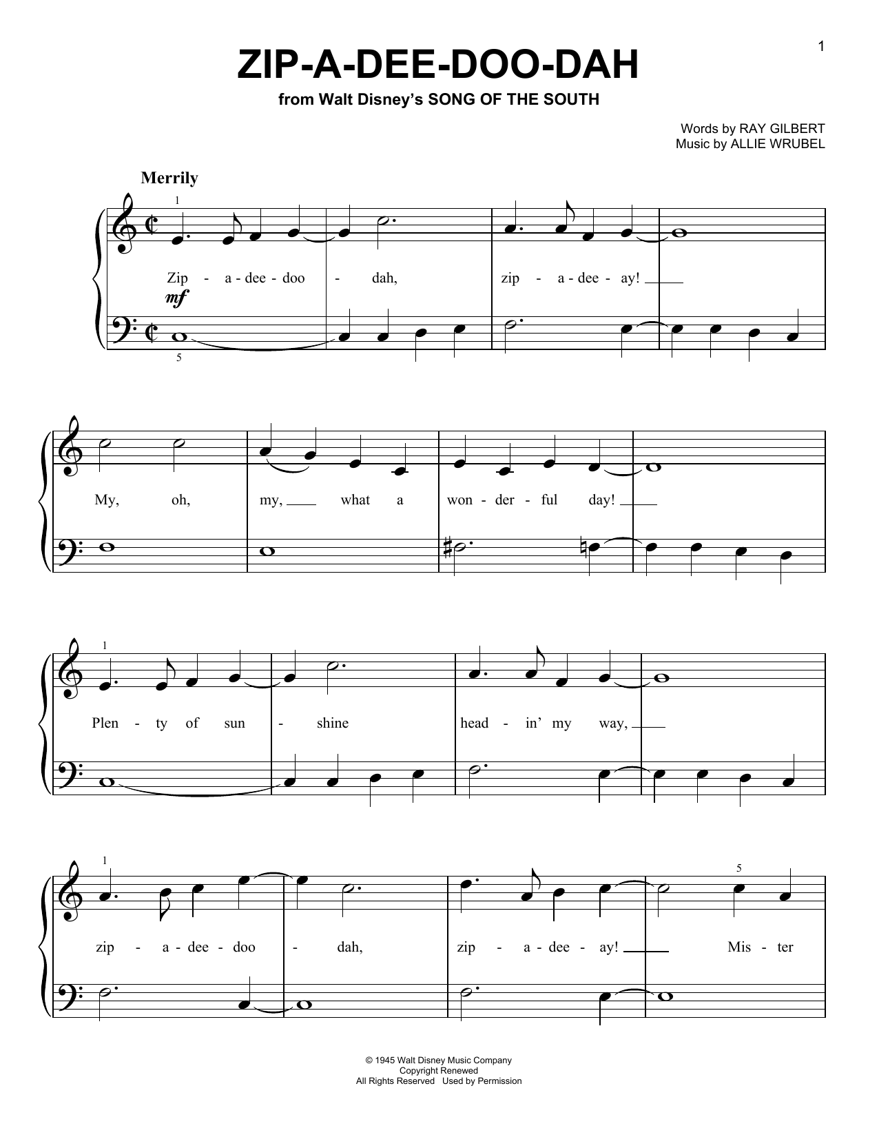 Produktgalerie: Seite 1 von 1 Zip-A-Dee-Doo-Dah (from Song Of The South), James Baskett, Klavier