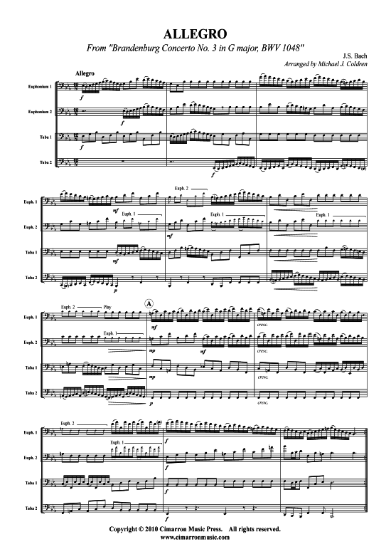 Product picture to: Allegro aus Brandenburgisches Konzert Nr. 3 J. S. Bach (aus: BWV 1048)