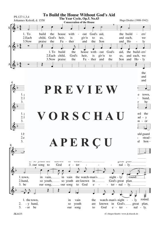 Produktbild zu: To Build the House Without God´s Aid (The Year Cycle, Op.5. No.43)Hugo Distler