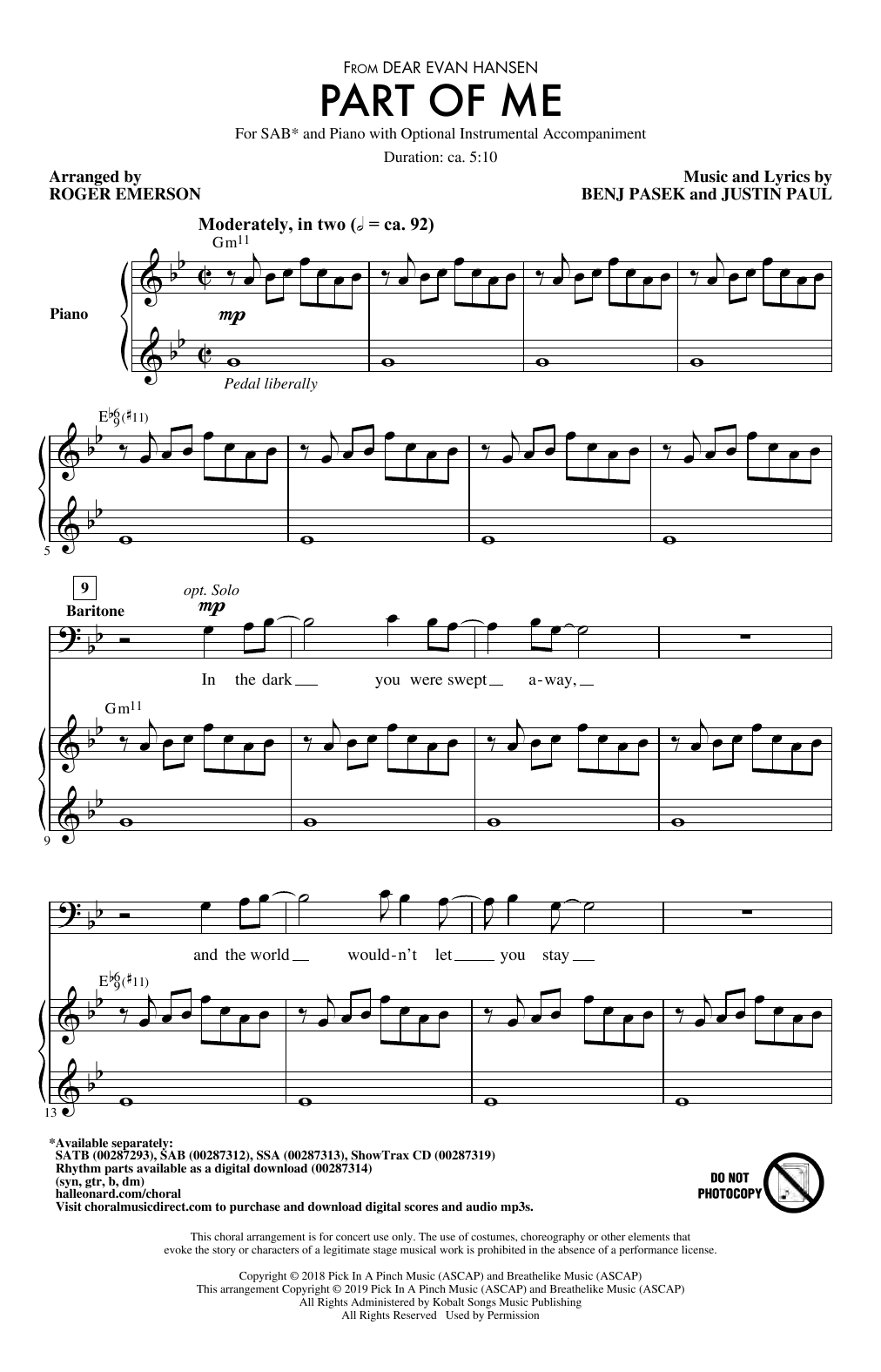 Produktbild zu: Part Of Me (from Dear Evan Hansen) (arr. Roger Emerson)