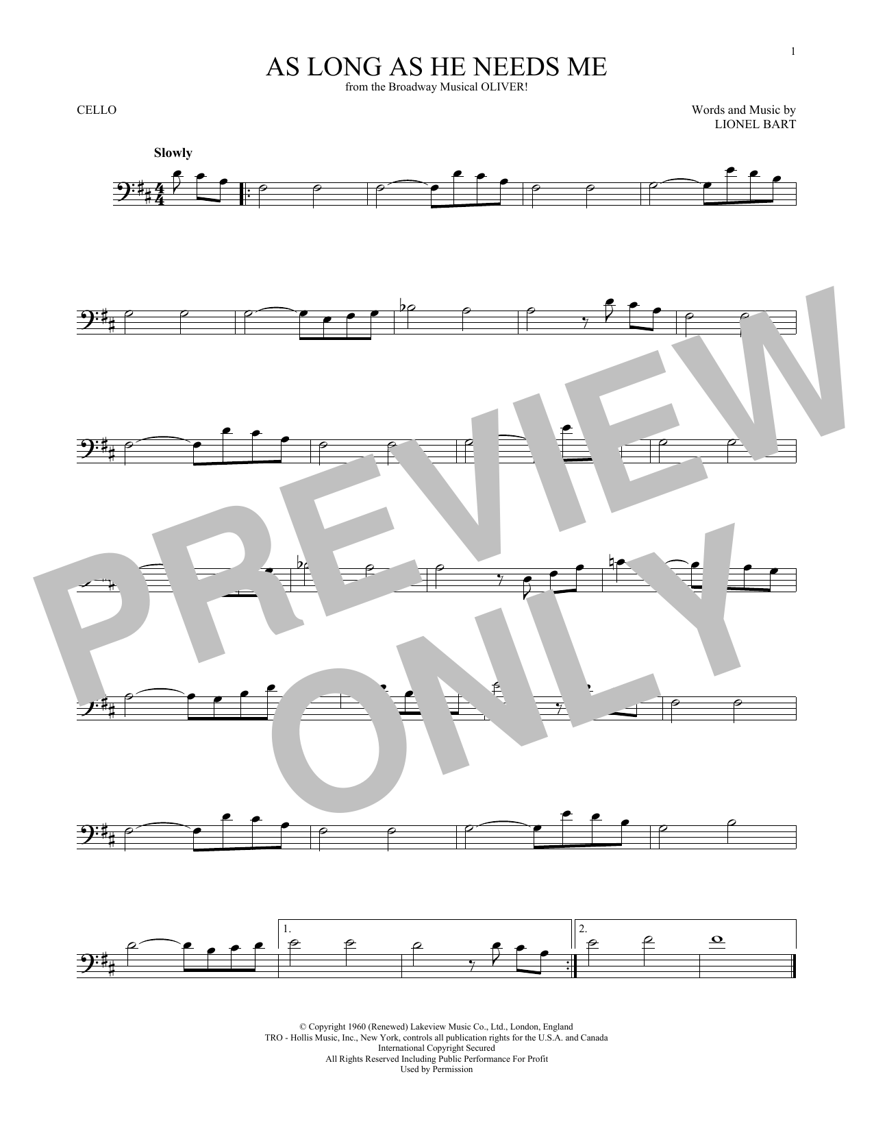 Produktgalerie: Seite 1 von 1 As Long As He Needs Me, Lionel Bart, Violoncello