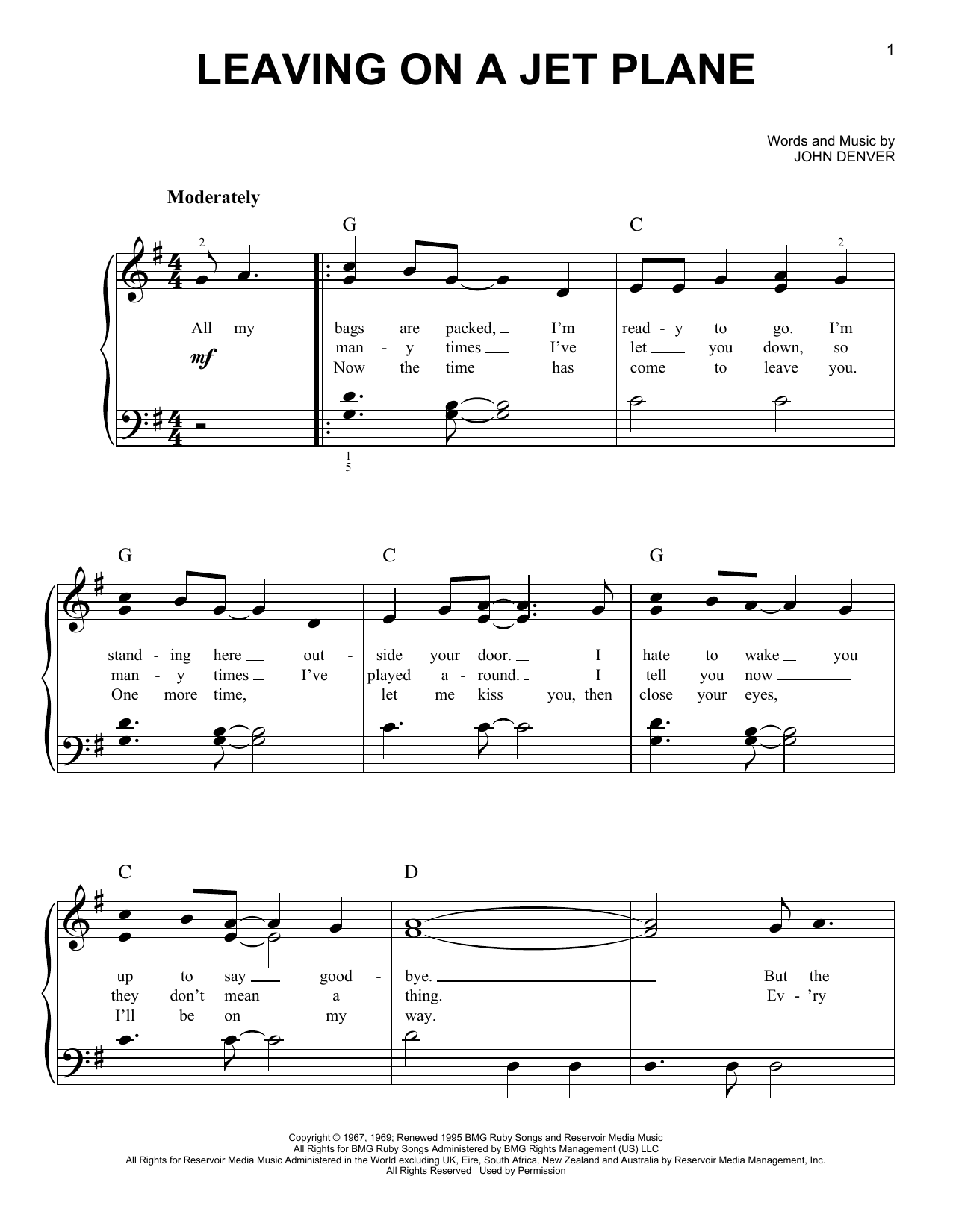 Produktgalerie: Seite 1 von 1 Leaving On A Jet Plane, John Denver, Klavier
