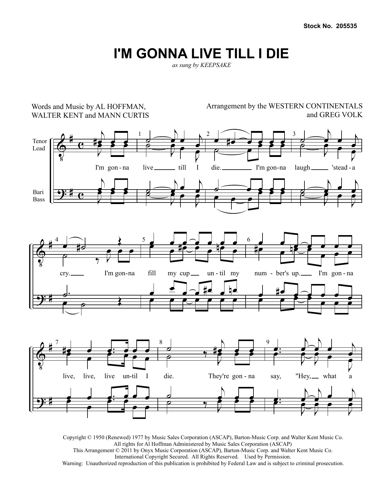 Produktbild zu: I'm Gonna Live Till I Die (arr. Greg Volk)