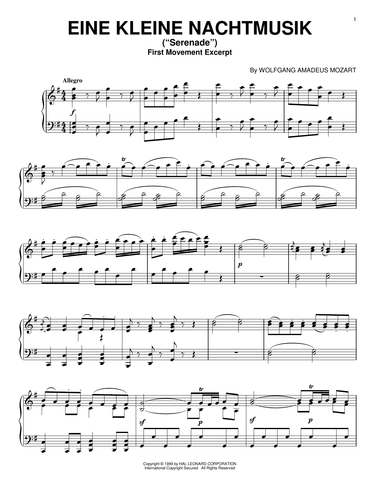 Product picture to: Eine Kleine Nachtmusik ("Serenade"), First Movement Excerpt