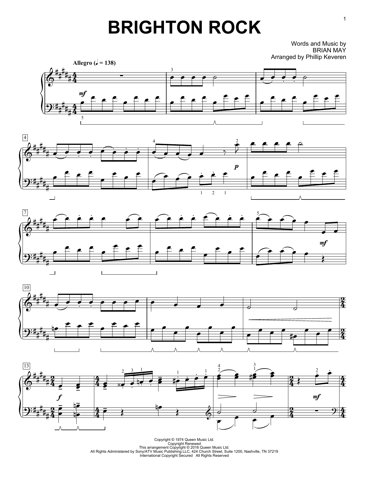 Product gallery: Page 1 of 1 Brighton Rock [Classical version] (arr. Phillip Keveren), Queen