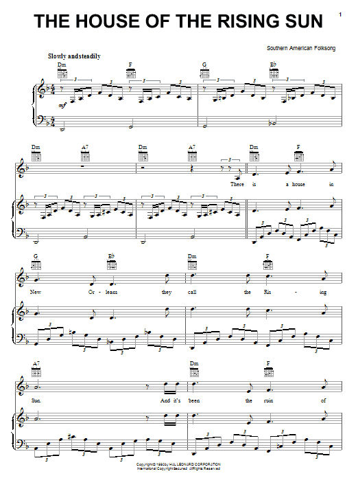 Produktgalerie: Seite 1 von 1 House Of The Rising Sun, Southern American Folksong, Gesang, Gitarre, Klavier