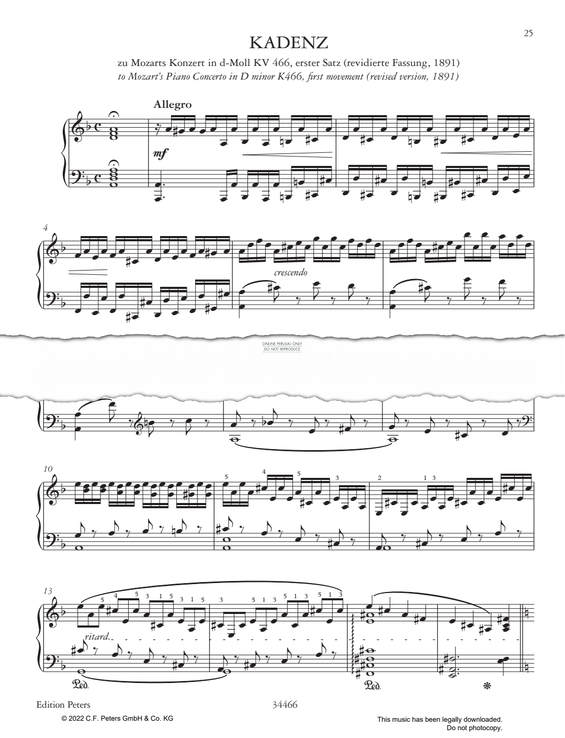 Produktgalerie: Seite 1 von 1 Cadenza to Mozart's Piano Concerto in D Minor K466, first movement (revised version), Clara Schumann, Klavier