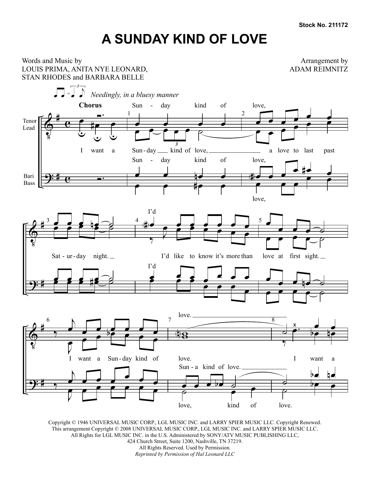 Product picture to: A Sunday Kind of Love (arr. Adam Reimnitz)