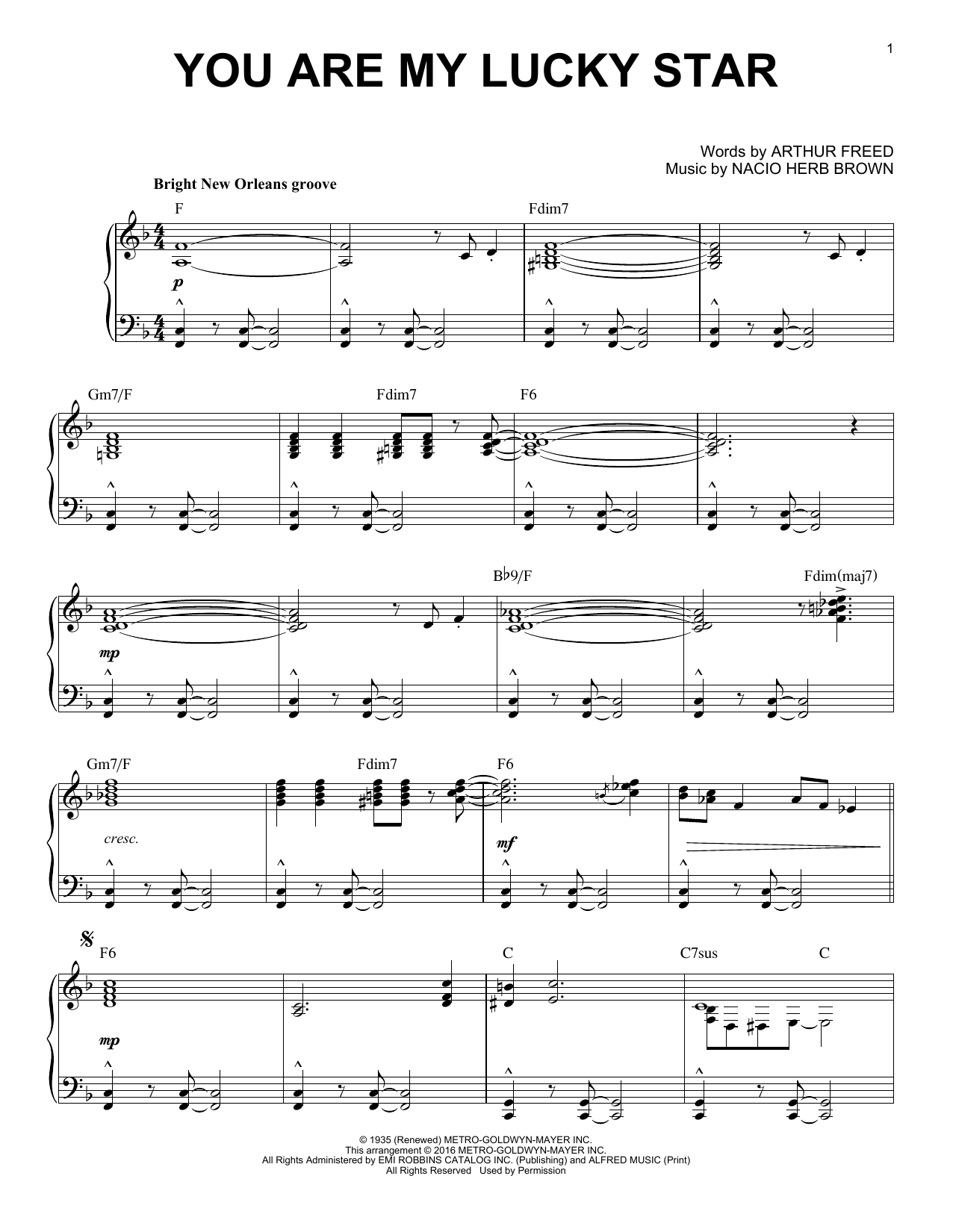 Product gallery: Page 1 of 1 You Are My Lucky Star [Jazz version] (arr. Brent Edstrom), Arthur Freed