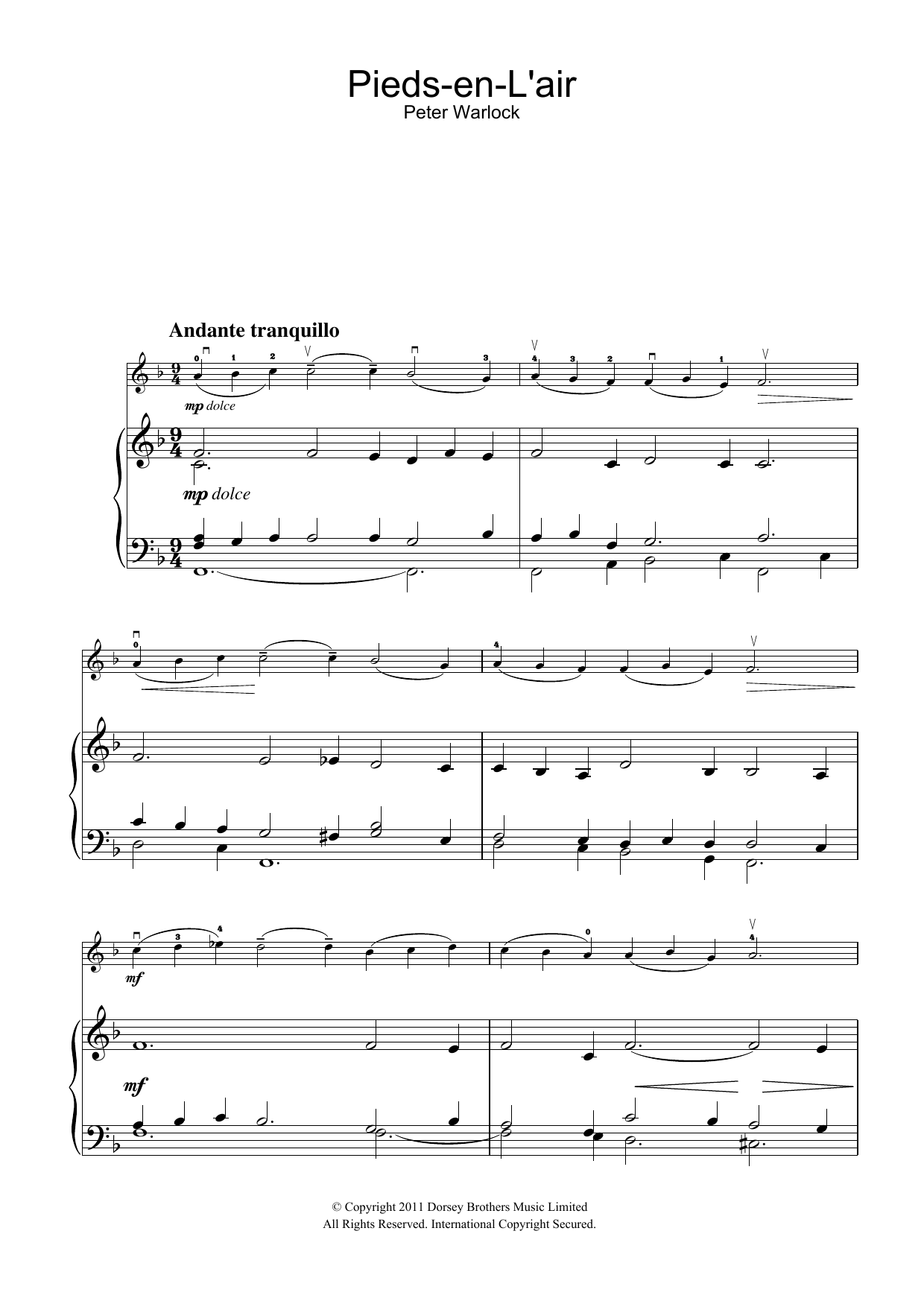 Product gallery: Page 1 of 1 Pieds-En-L'air (from the Capriol Suite), Peter Warlock