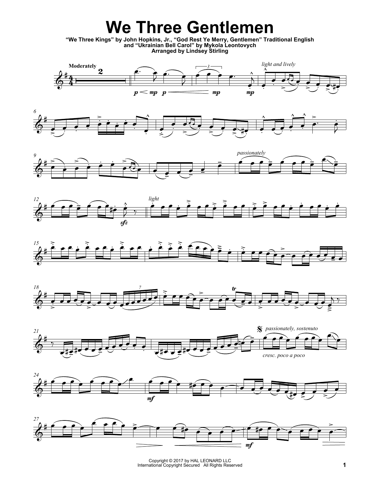 Product gallery: Page 1 of 1 We Three Gentlemen (Medley), Lindsey Stirling