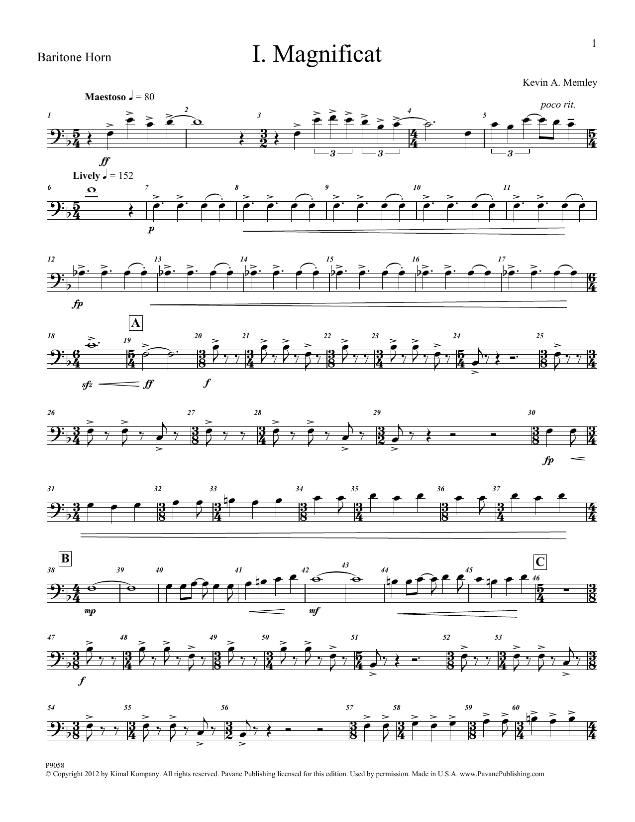 Produktgalerie: Seite 1 von 1 Magnificat (Brass and Percussion) (Parts) - Baritone Horn, Kevin Memley, Chor