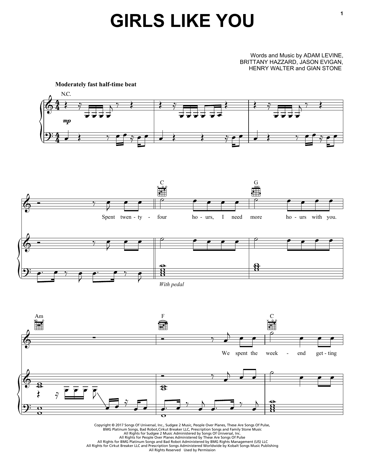 Produktgalerie: Seite 1 von 1 Girls Like You, Maroon 5, Gesang, Gitarre, Klavier