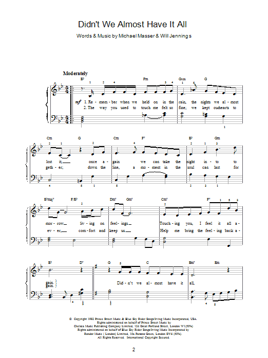 Produktgalerie: Seite 1 von 1 Didn't We Almost Have It All, Whitney Houston, Klavier
