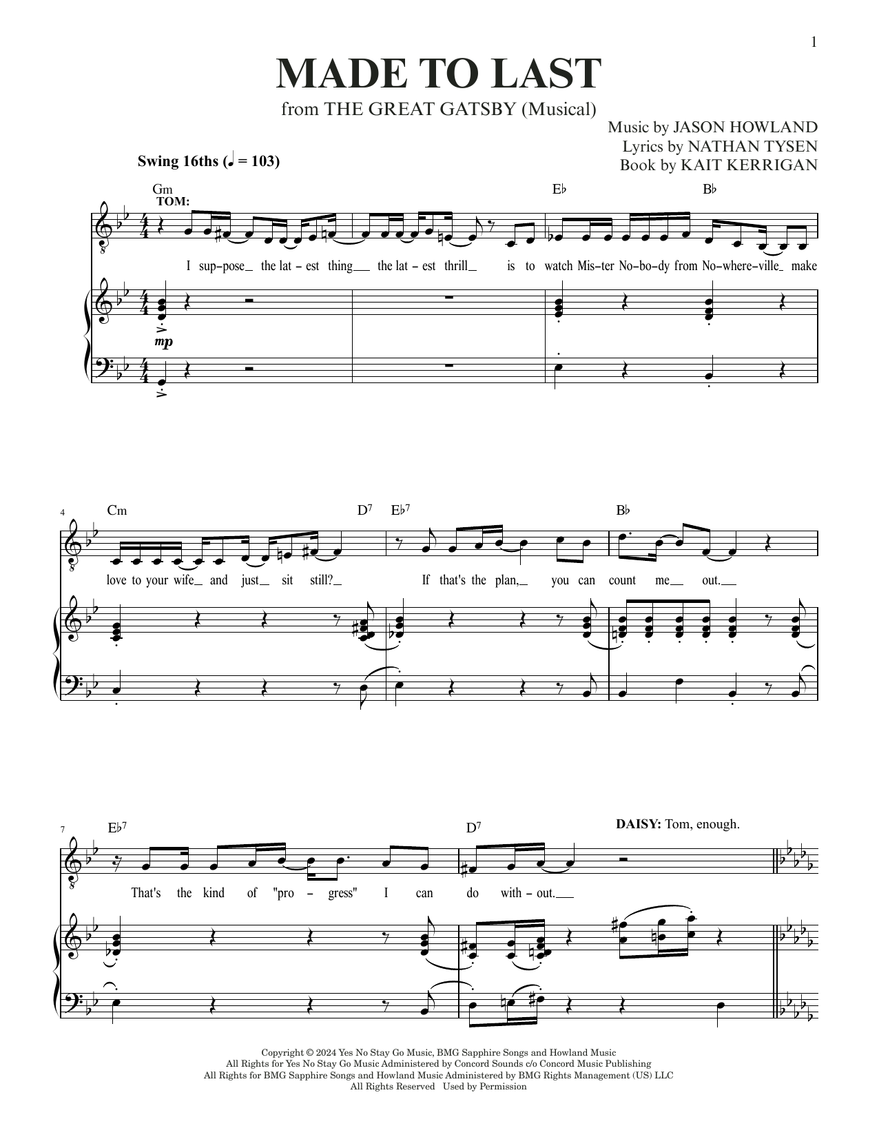 Produktgalerie: Seite 1 von 1 Made To Last (from The Great Gatsby), Jason Howland & Nathan Tysen, Gesang, Klavier