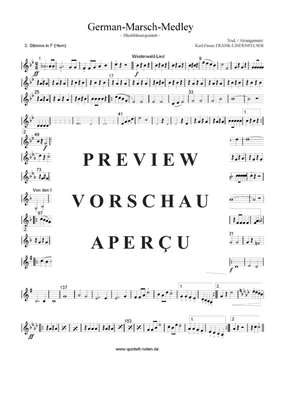 Produktgalerie: Seite 17 von 21 German-Marsch-Medley , Blasorchester Fatamo, (Blechbläser Quintett flexible Besetzung)