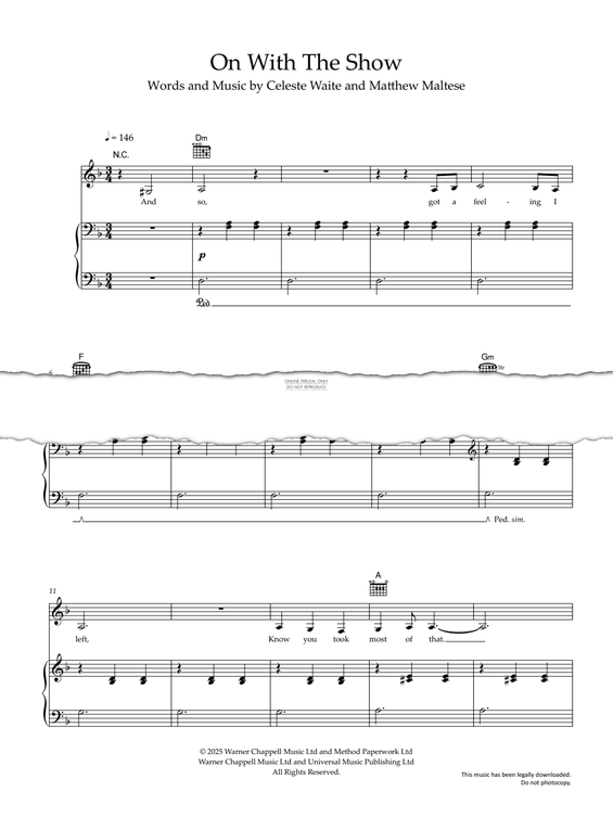 Produktgalerie: Seite 1 von 1 On With The Show, Celeste, Gesang, Gitarre, Klavier