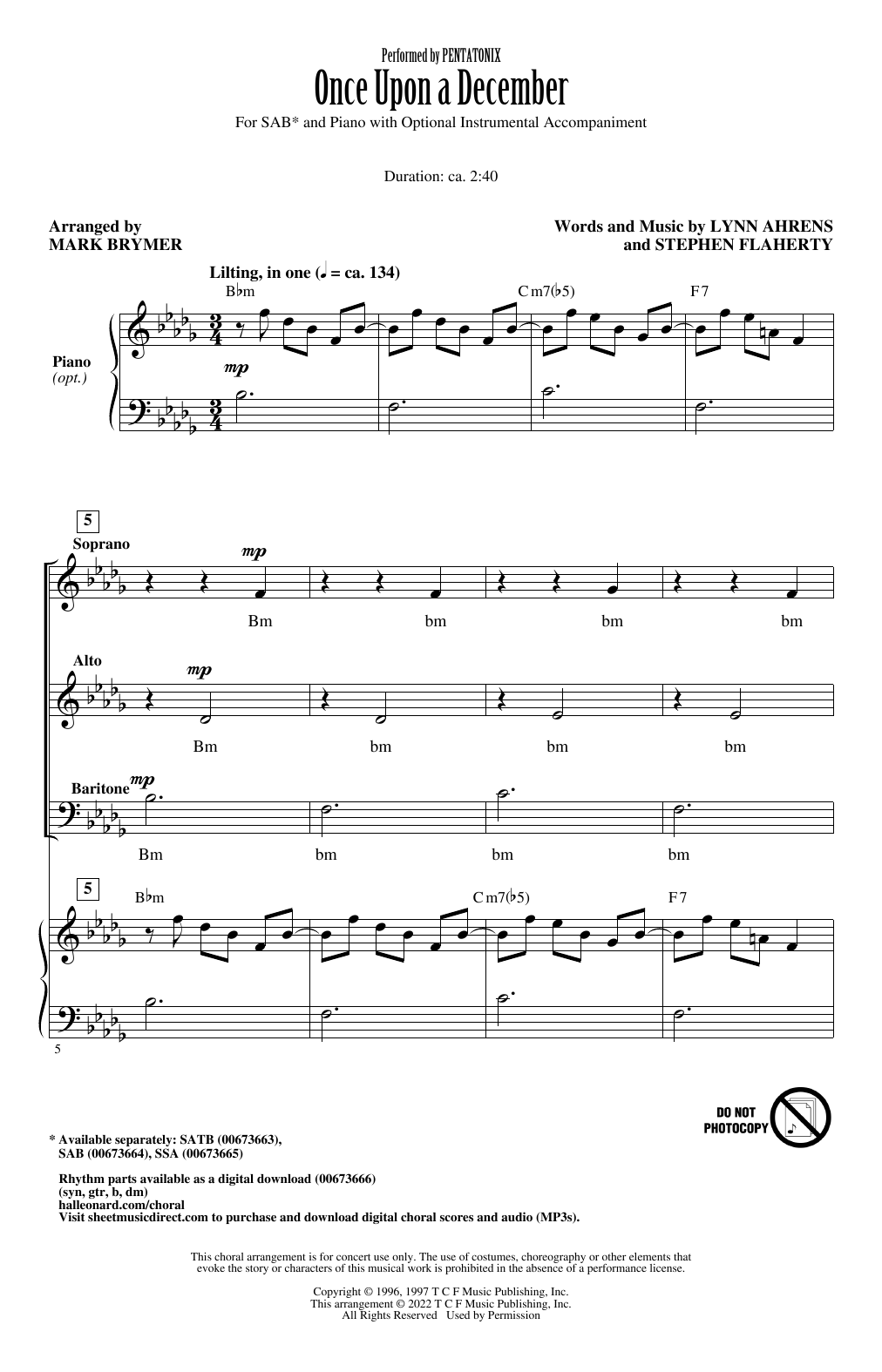 Product picture to: Once Upon A December (from Anastasia) (arr. Mark Brymer)