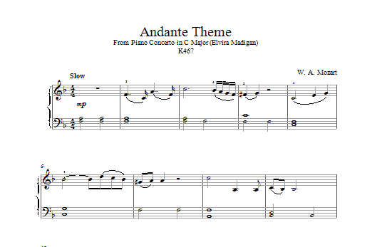 Product gallery: Page 1 of 1 Andante Theme K467, Wolfgang Amadeus Mozart