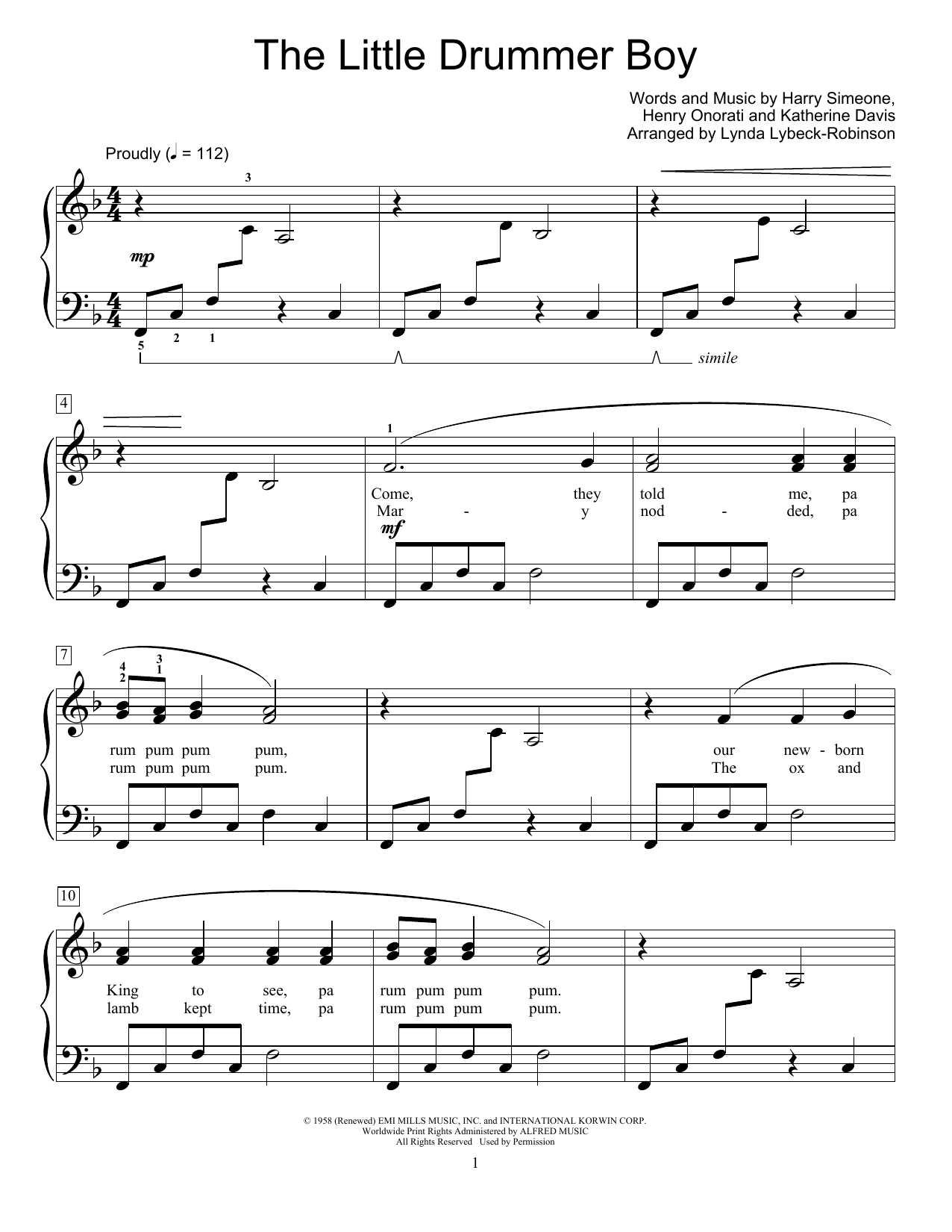 Produktgalerie: Seite 1 von 1 The Little Drummer Boy (arr. Lynda Lybeck-Robinson), Harry Simeone, Klavier