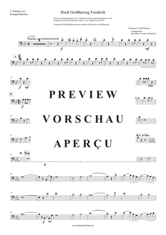 Produktgalerie: Seite 16 von 21 Hoch! Großherzog Friedrich , Blasorchester Fatamo, (Blechbläser Quintett - flexible Besetzung + Schlagzeug)