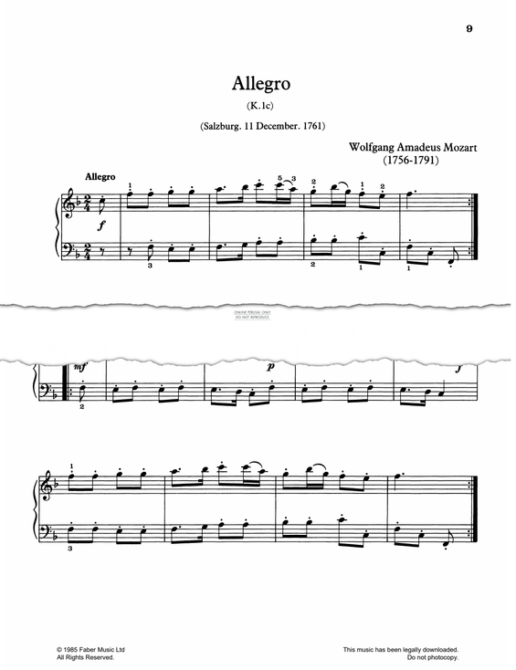 Produktgalerie: Seite 1 von 1 Allegro K1c, Wolfgang Amadeus Mozart, Klavier
