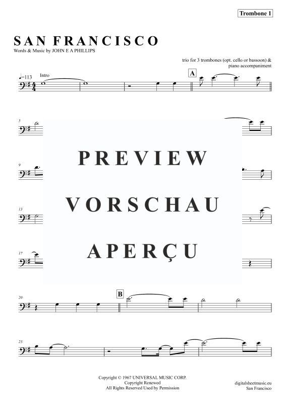 Produktgalerie: Seite 8 von 11 San Francisco, McKenzie, Scott, (Posaunen Trio + Klavier)