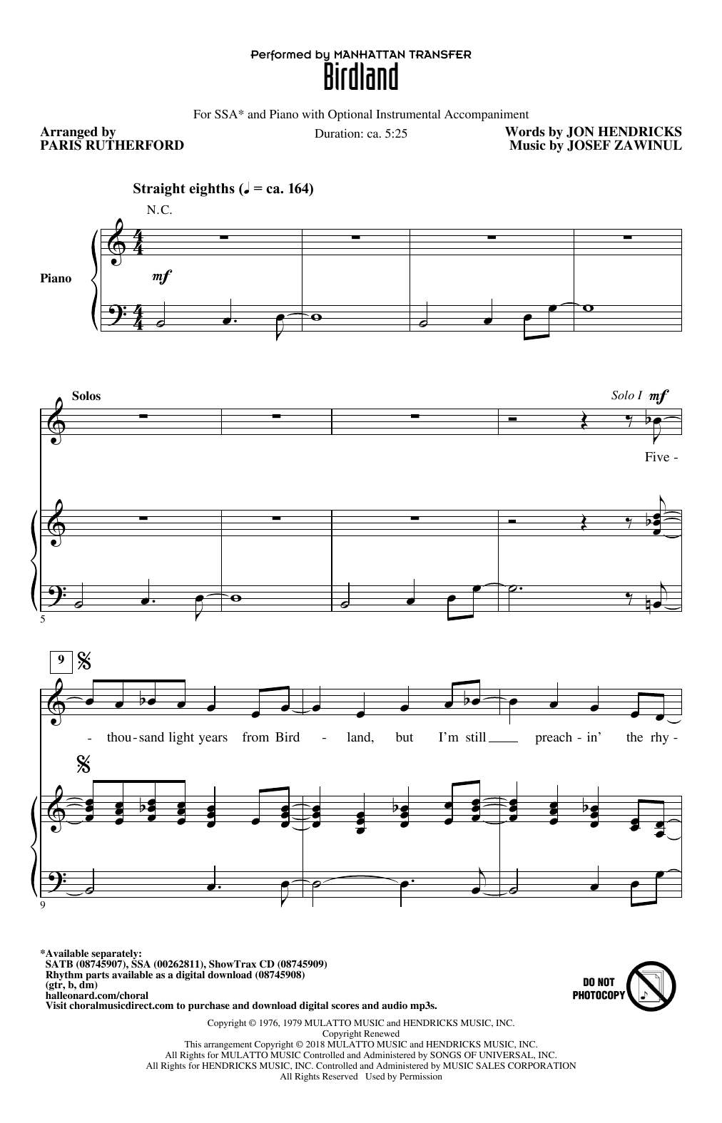 Product gallery: Page 1 of 1 Birdland (arr. Paris Rutherford), The Manhattan Transfer
