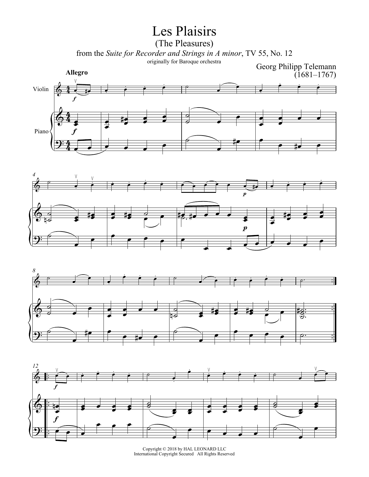 Product gallery: Page 1 of 1 Les Plaisirs, Georg Philipp Telemann