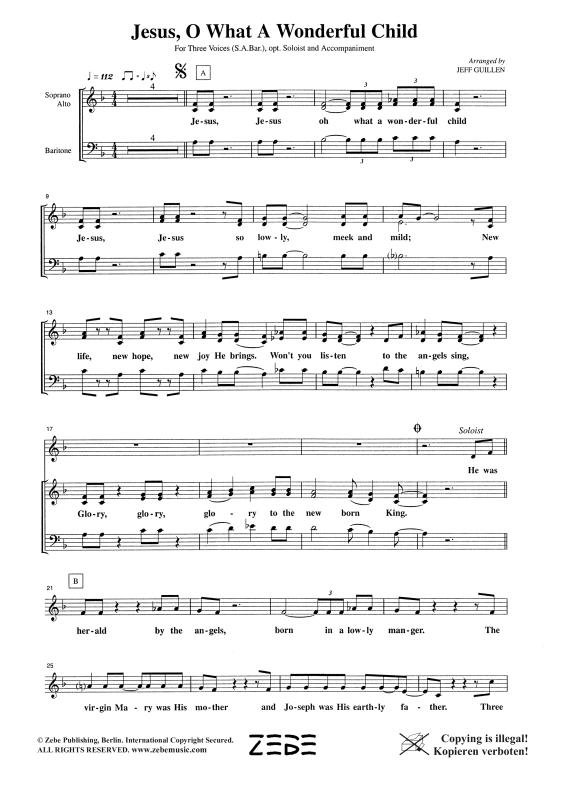 gallery: Jesus, O What a Wonderful Child, , Gemischter Chor SAB, Solo und Klavier
