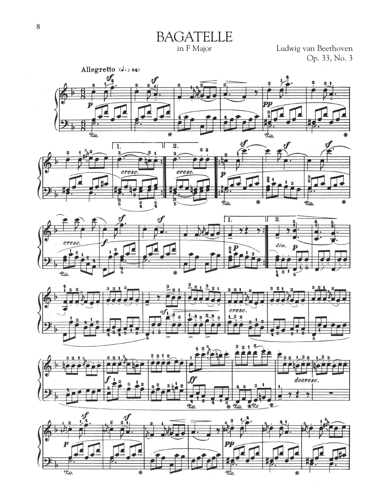 Product gallery: Page 1 of 1 Bagatelle In F Major, Op. 33, No. 3, Ludwig Van Beethoven