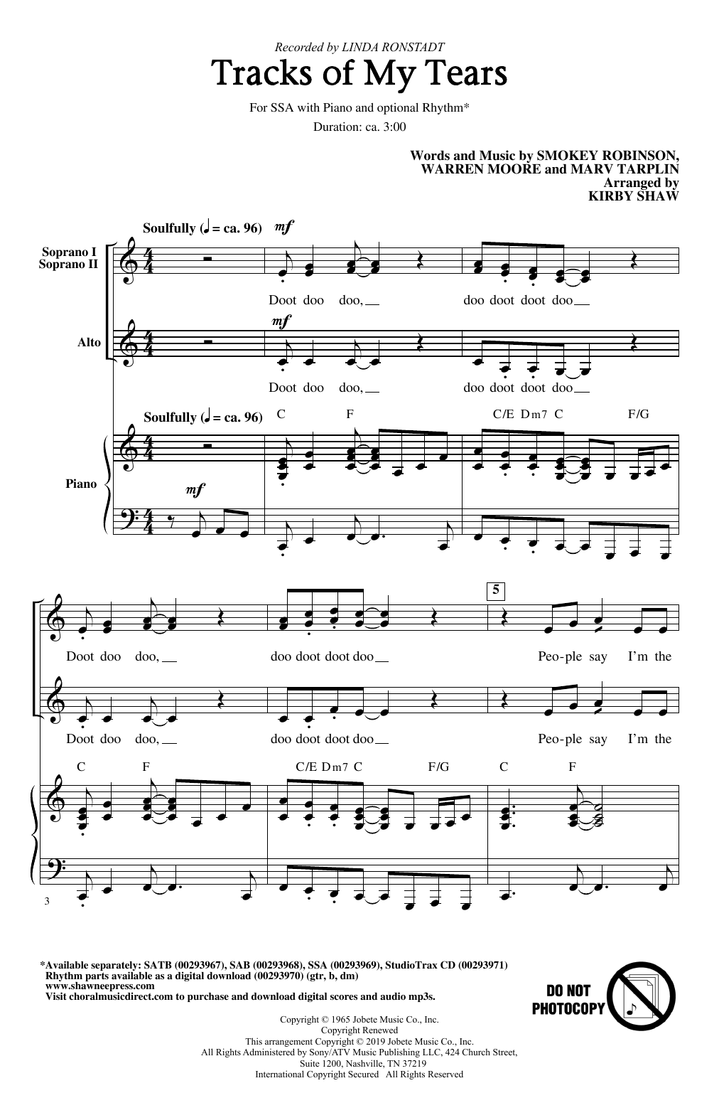 Produktgalerie: Seite 1 von 1 Tracks Of My Tears (arr. Kirby Shaw), Linda Ronstadt, Chor