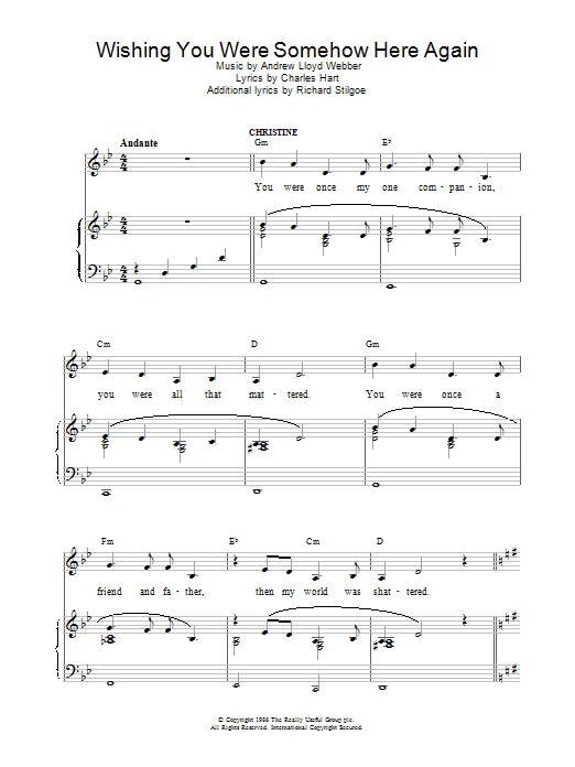 Produktgalerie: Seite 1 von 1 Wishing You Were Somehow Here Again (from The Phantom Of The Opera), Andrew Lloyd Webber, Gesang, Gitarre, Klavier