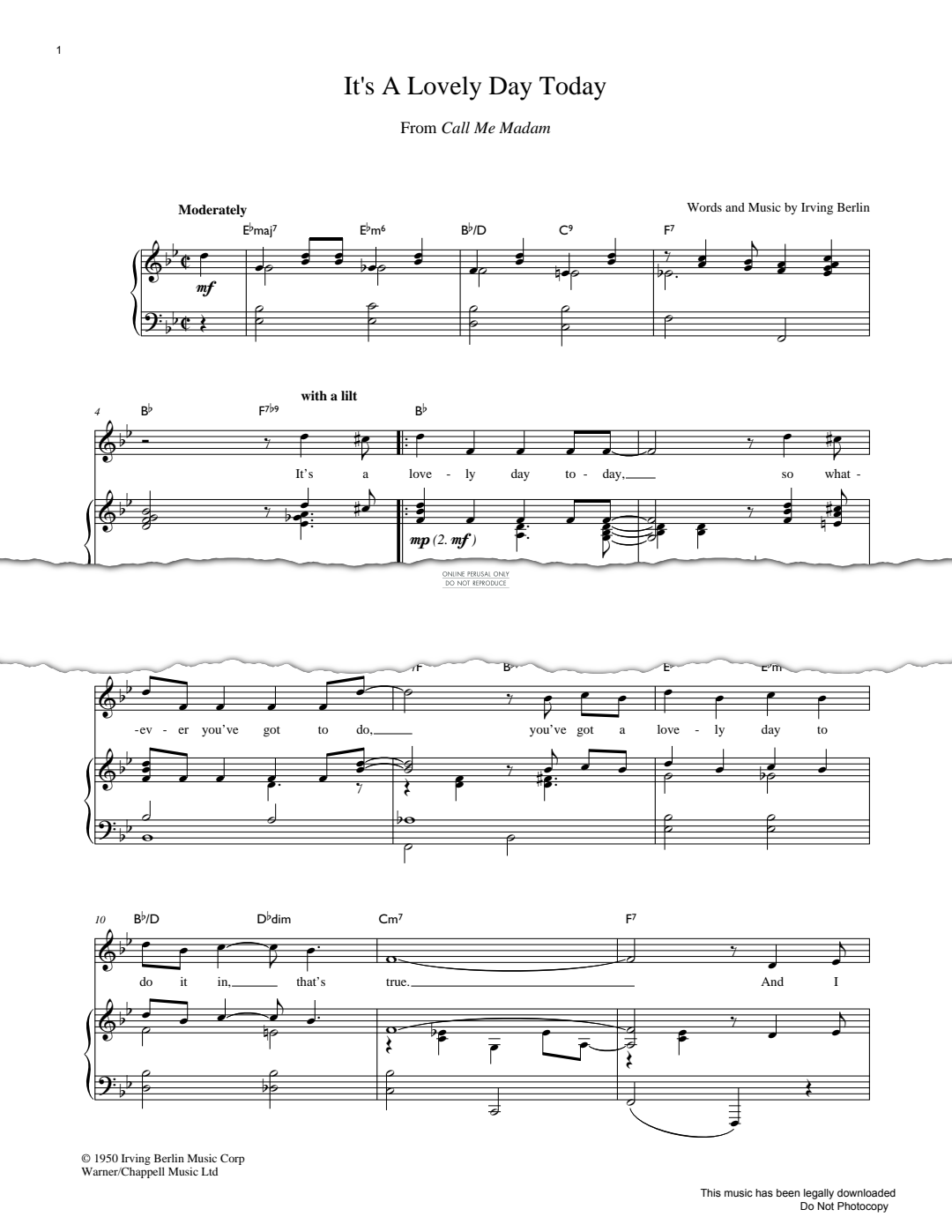 Produktgalerie: Seite 1 von 1 It's A Lovely Day Today (from "Call Me Madam"), Irving Berlin, Gesang, Klavier