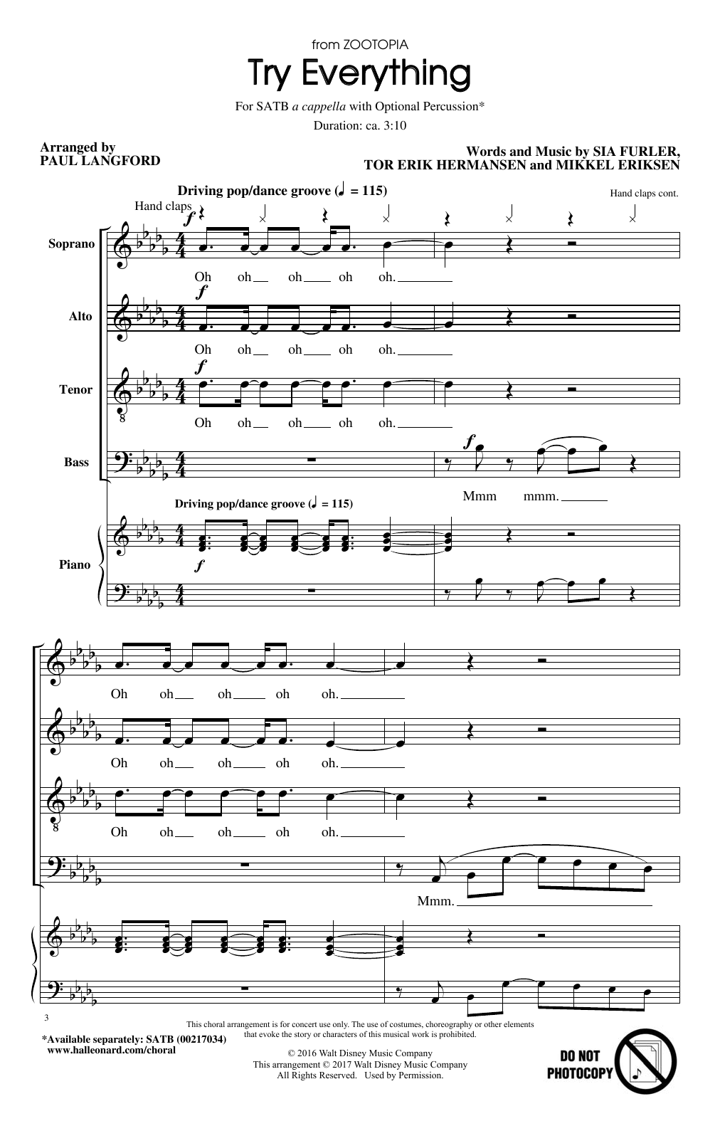 Product picture to: Try Everything (from Zootopia) (arr. Paul Langford)