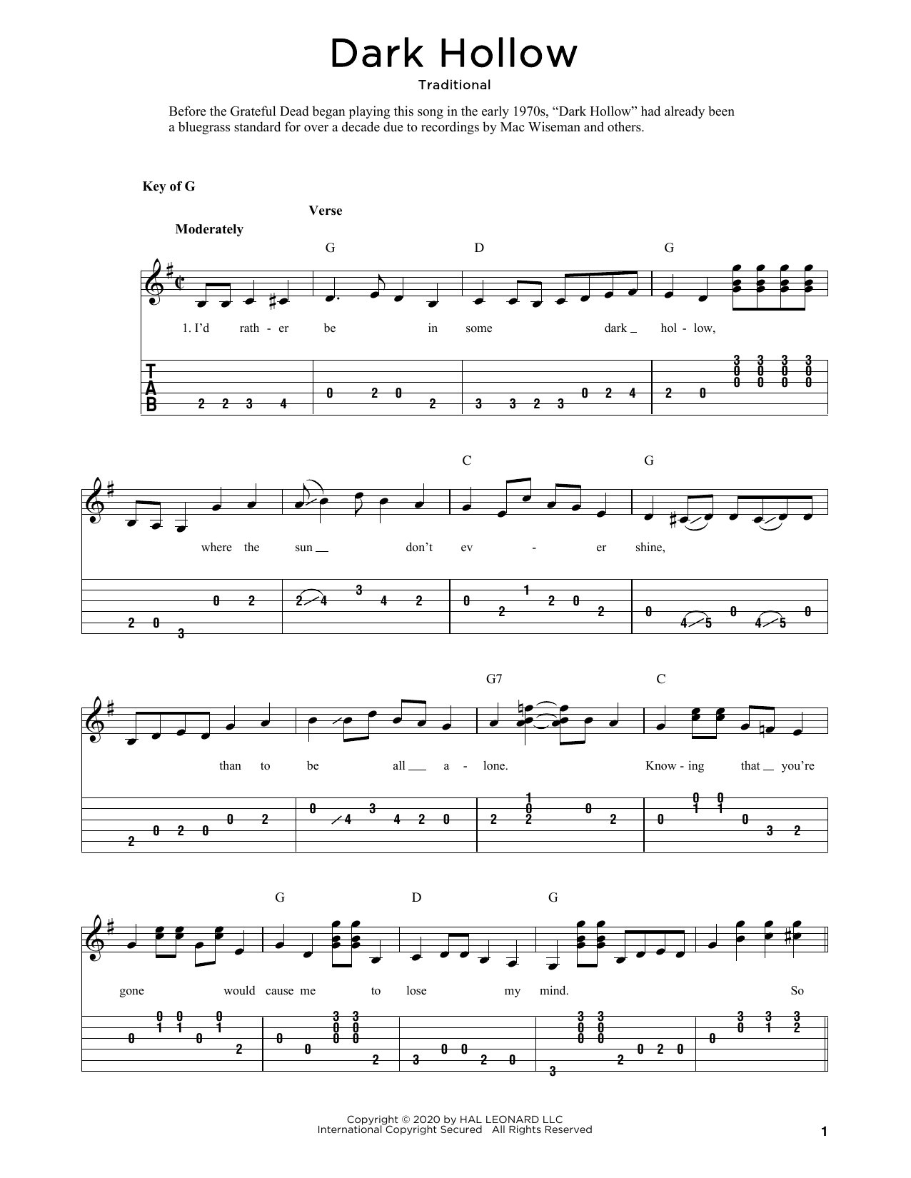 Produktgalerie: Seite 1 von 1 Dark Hollow (arr. Fred Sokolow), Traditional, Gitarre